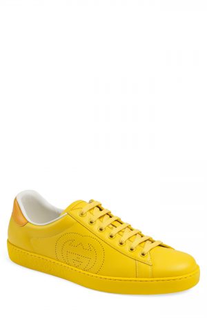 Men's Gucci New Ace Perforated Logo Sneaker, Size 9.5US - Yellow Men's Gucci New Ace Perforated Logo Sneaker, Size 9.5US - Yellow