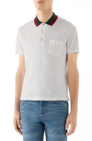 Men's Gucci Two-Tone Collar Short Sleeve Pique Polo, Size Small - White Men's Gucci Two-Tone Collar Short Sleeve Pique Polo, Size Small - White