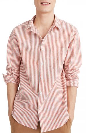 Men's Madewell Linen Cotton Perfect Shirt, Size Small - Orange Men's Madewell Linen Cotton Perfect Shirt, Size Small - Orange