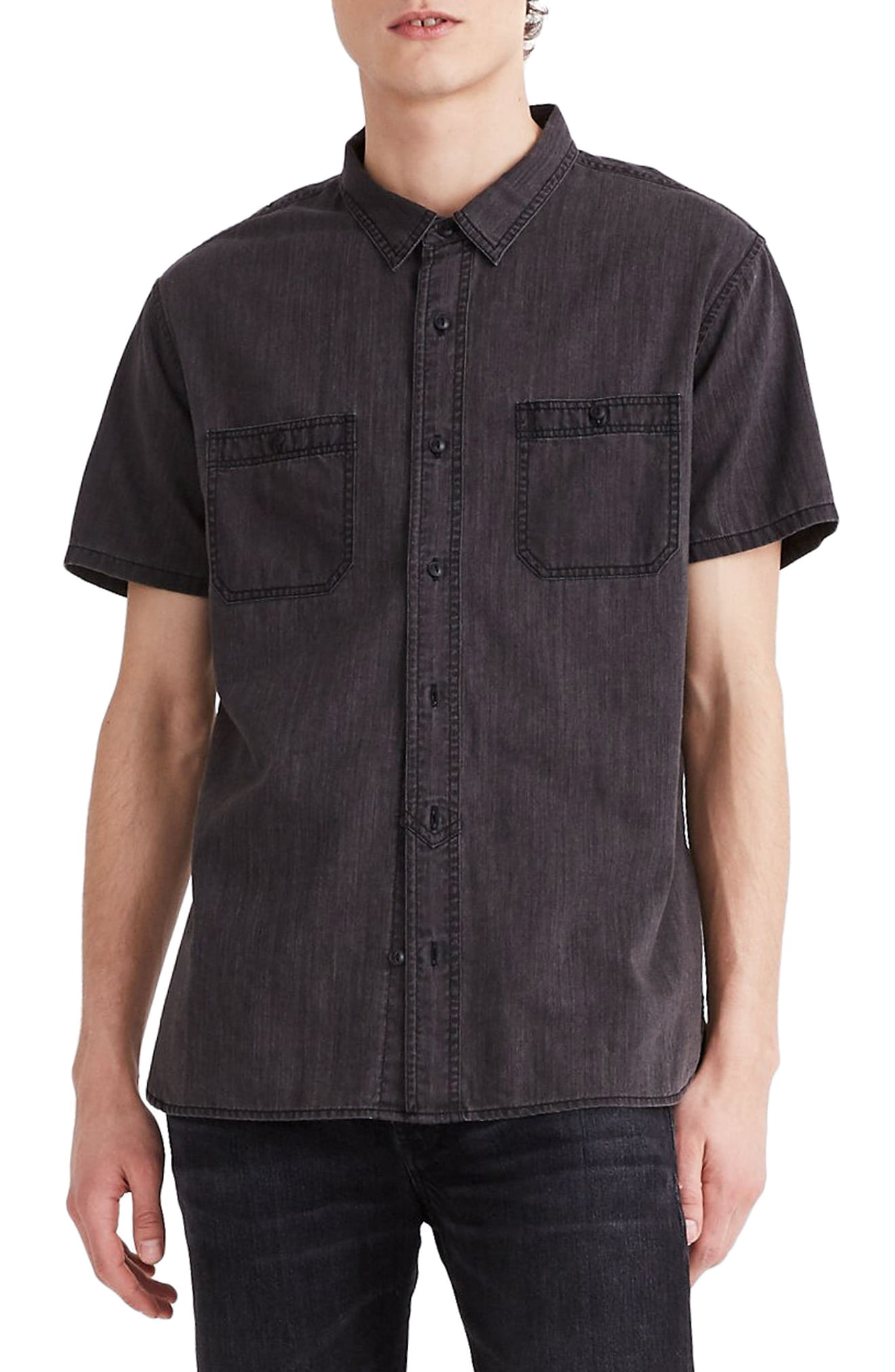 mens black denim shirt short sleeve