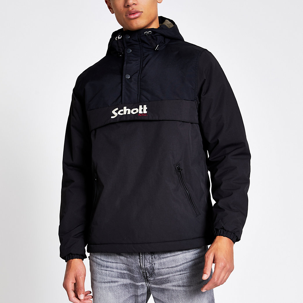 Mens Schott black logo anorak jacket | The Fashionisto