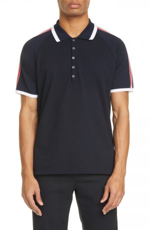 Men's Thom Browne Stripe Navy Raglan Short Sleeve Polo, Size 2 - Blue Men's Thom Browne Stripe Navy Raglan Short Sleeve Polo, Size 2 - Blue