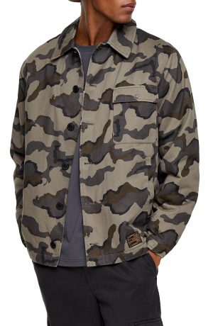 Men's Topman Camouflage Classic Fit Deck Jacket, Size Small - Green Men's Topman Camouflage Classic Fit Deck Jacket, Size Small - Green