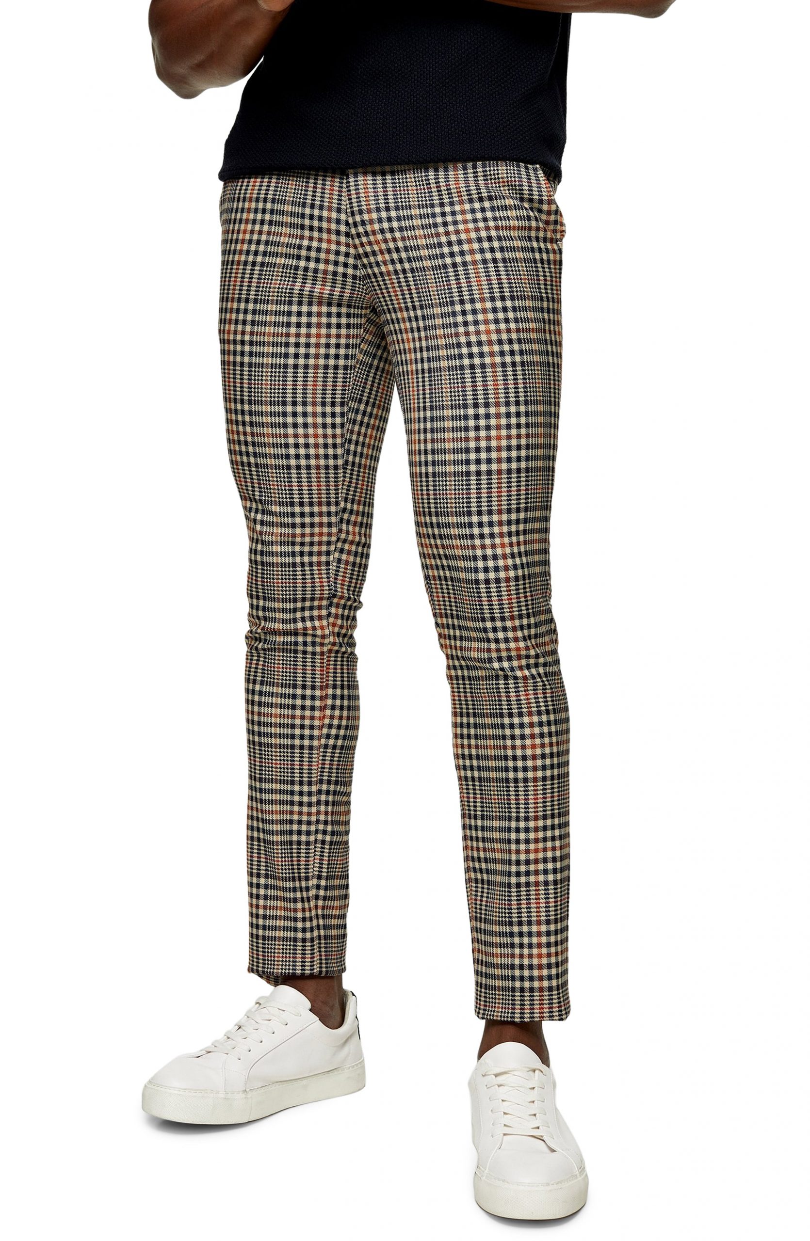 Men’s Topman Check Skinny Stretch Trousers, Size 30 x 32 - Beige | The ...