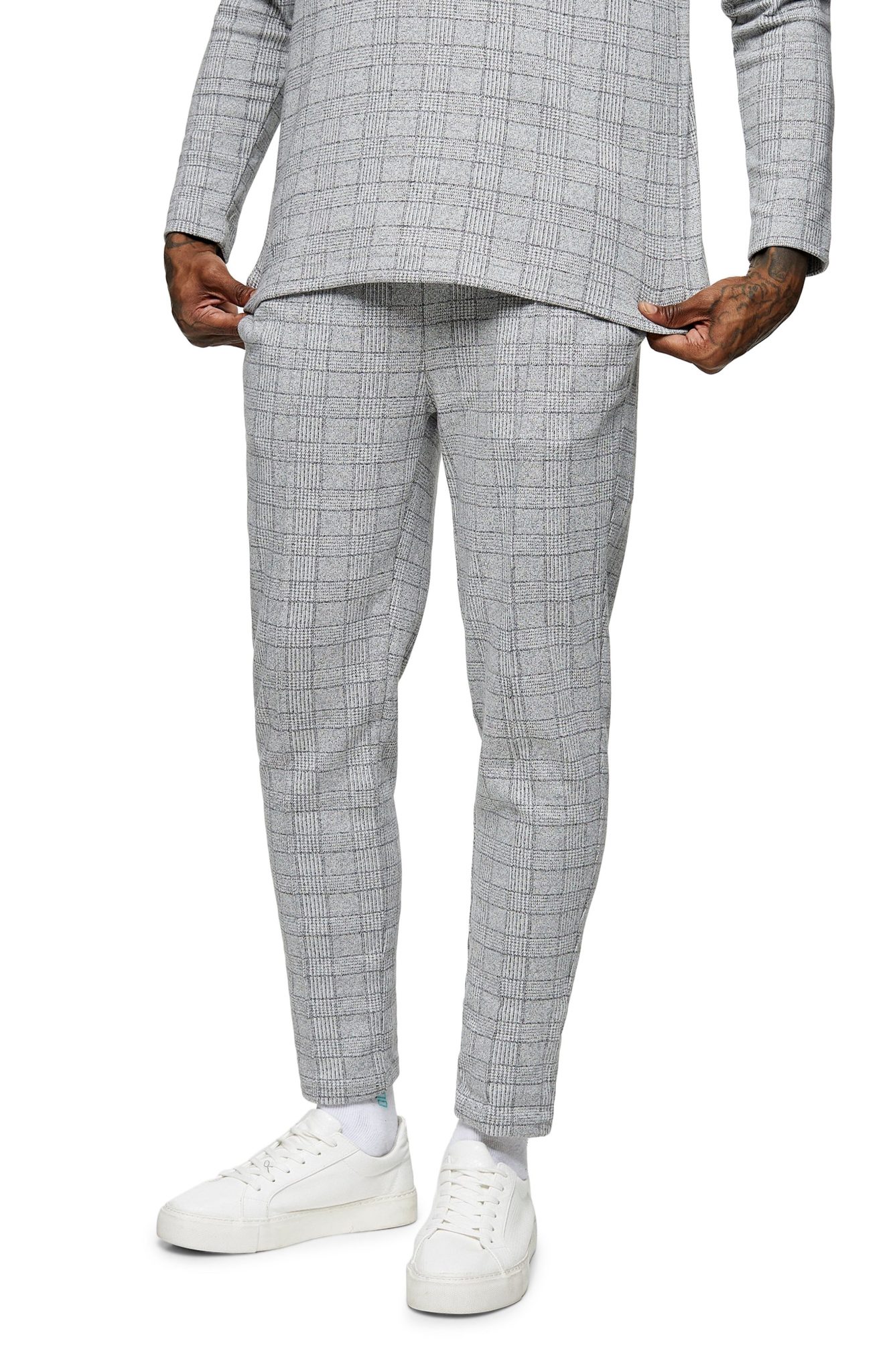 grey plaid track pants
