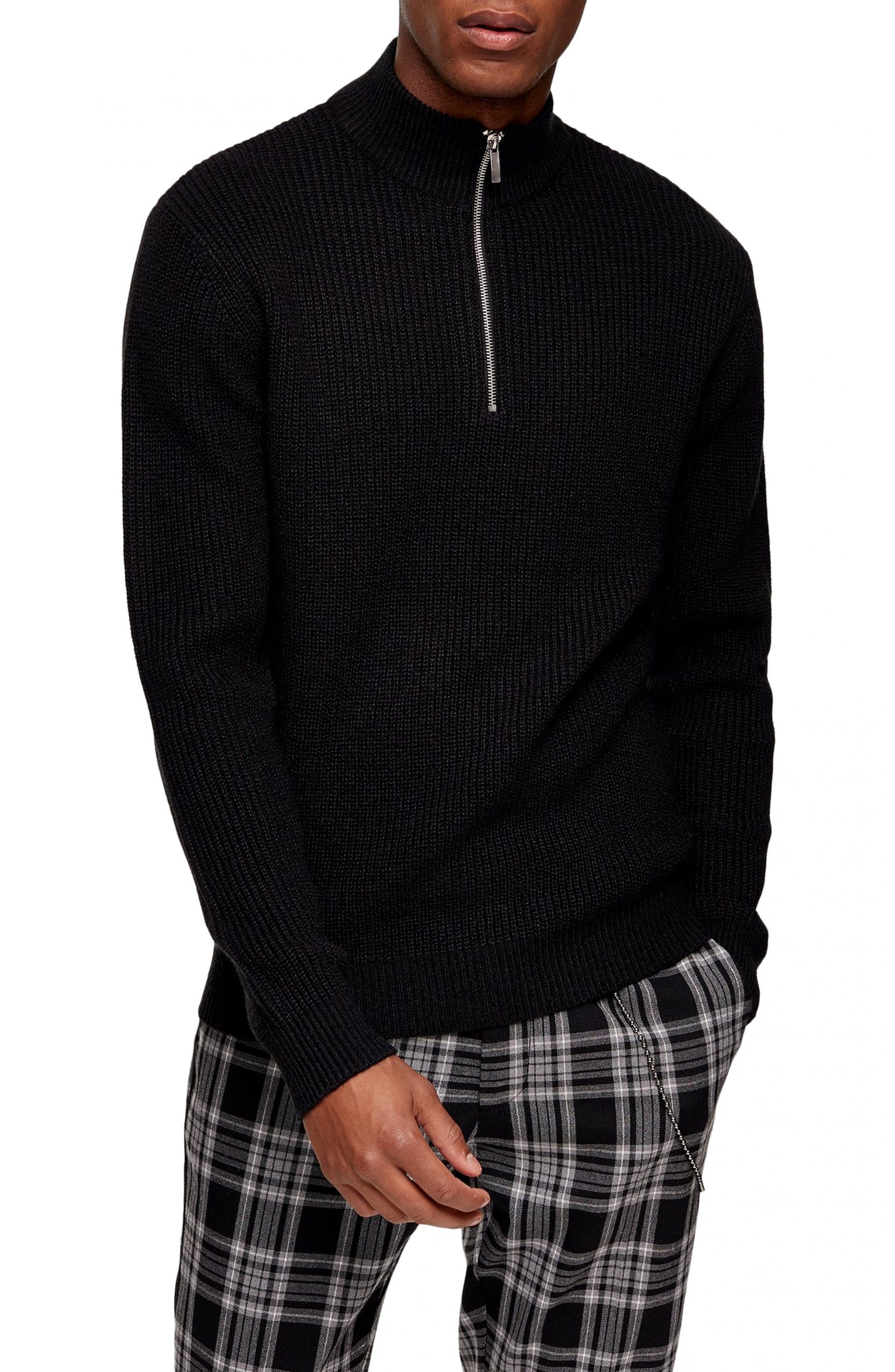 Download Men's Topman Half Zip Mock Neck Sweater, Size Small - Black | The Fashionisto