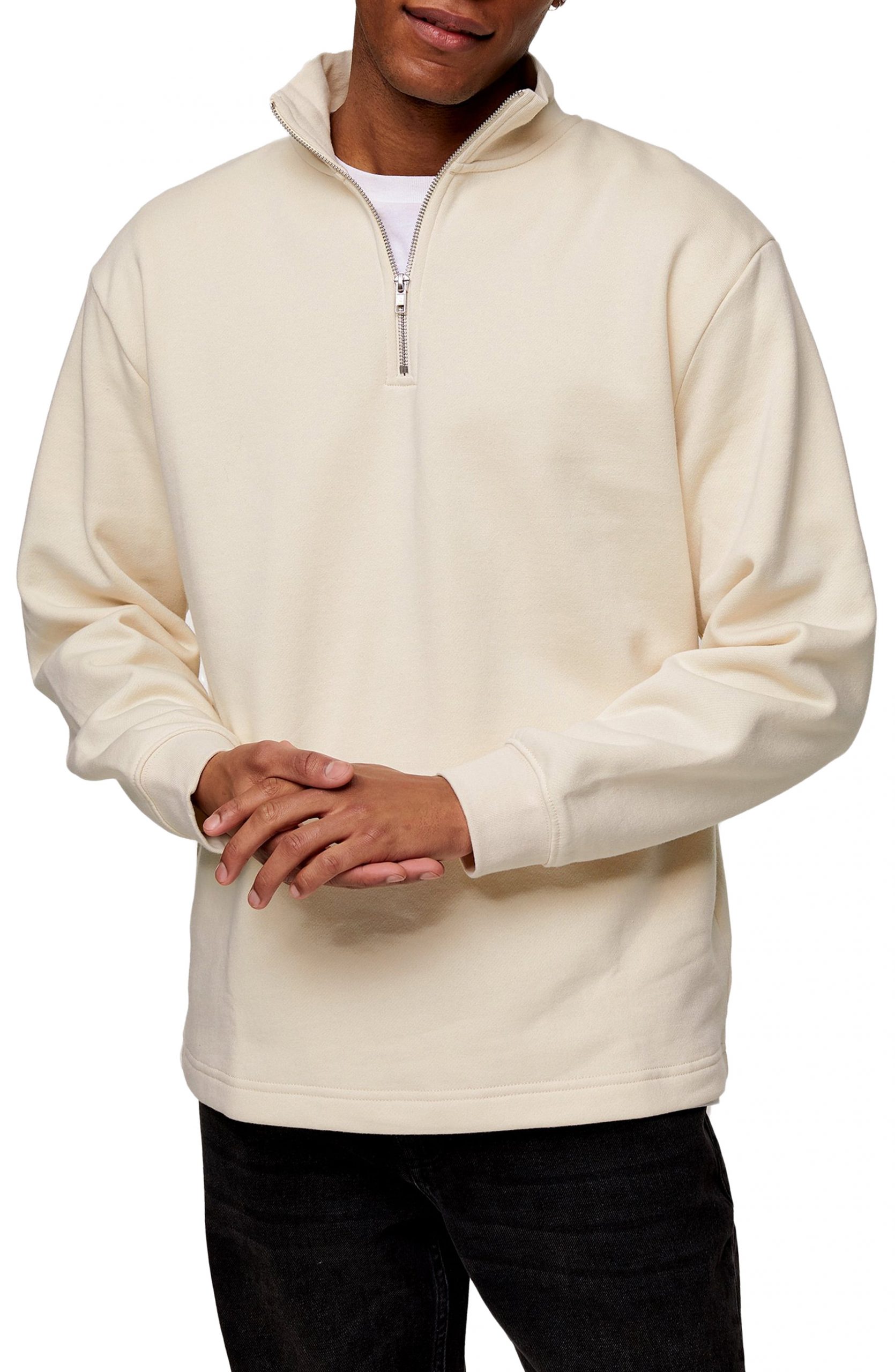 Download Men's Topman Quarter Zip Pullover, Size Medium - Ivory ...