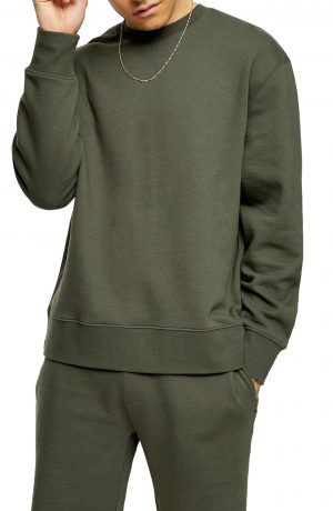 Men's Topman Solid Crewneck Sweatshirt, Size Large - Green Men's Topman Solid Crewneck Sweatshirt, Size Large - Green