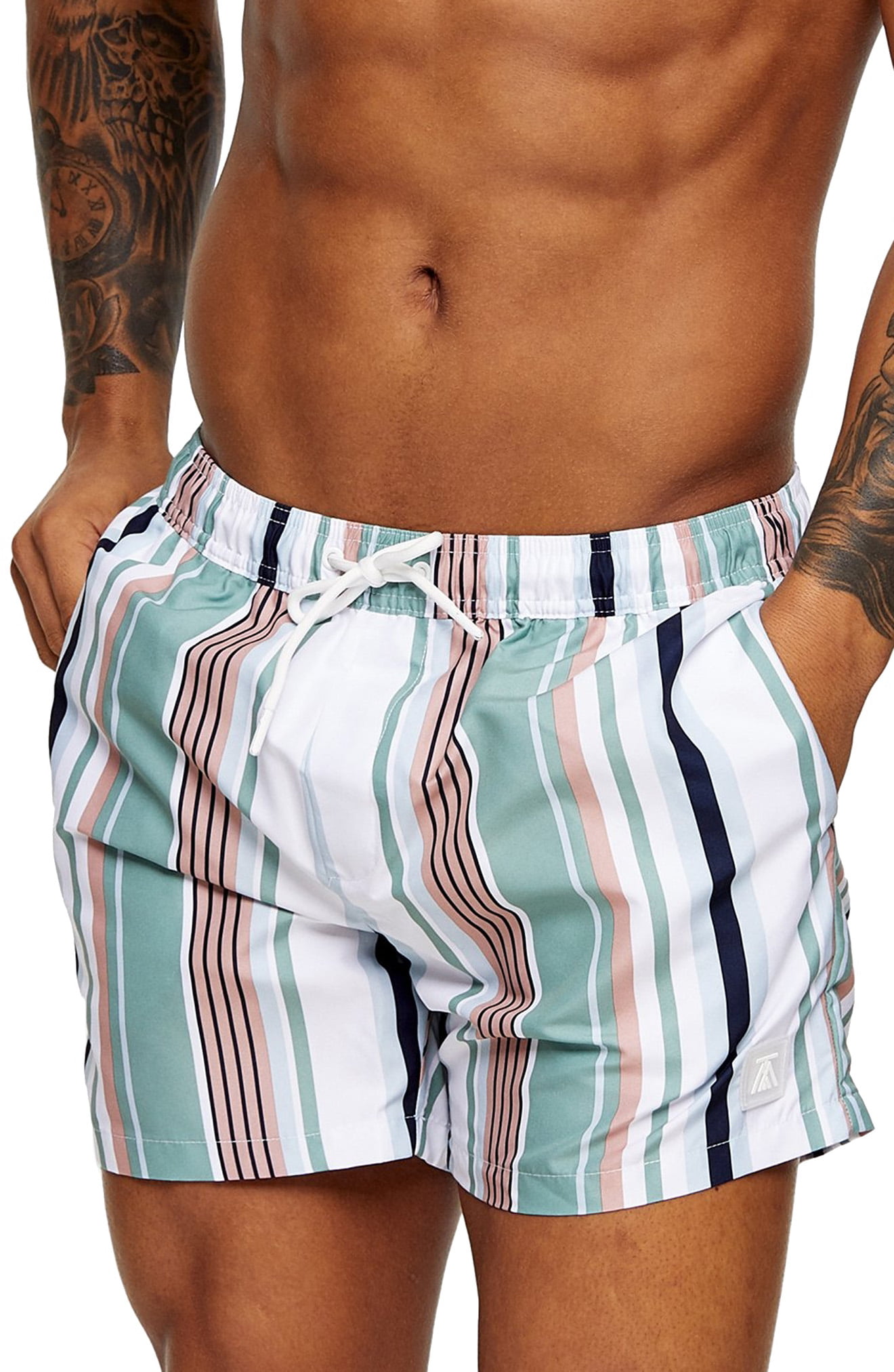mens striped swim trunks