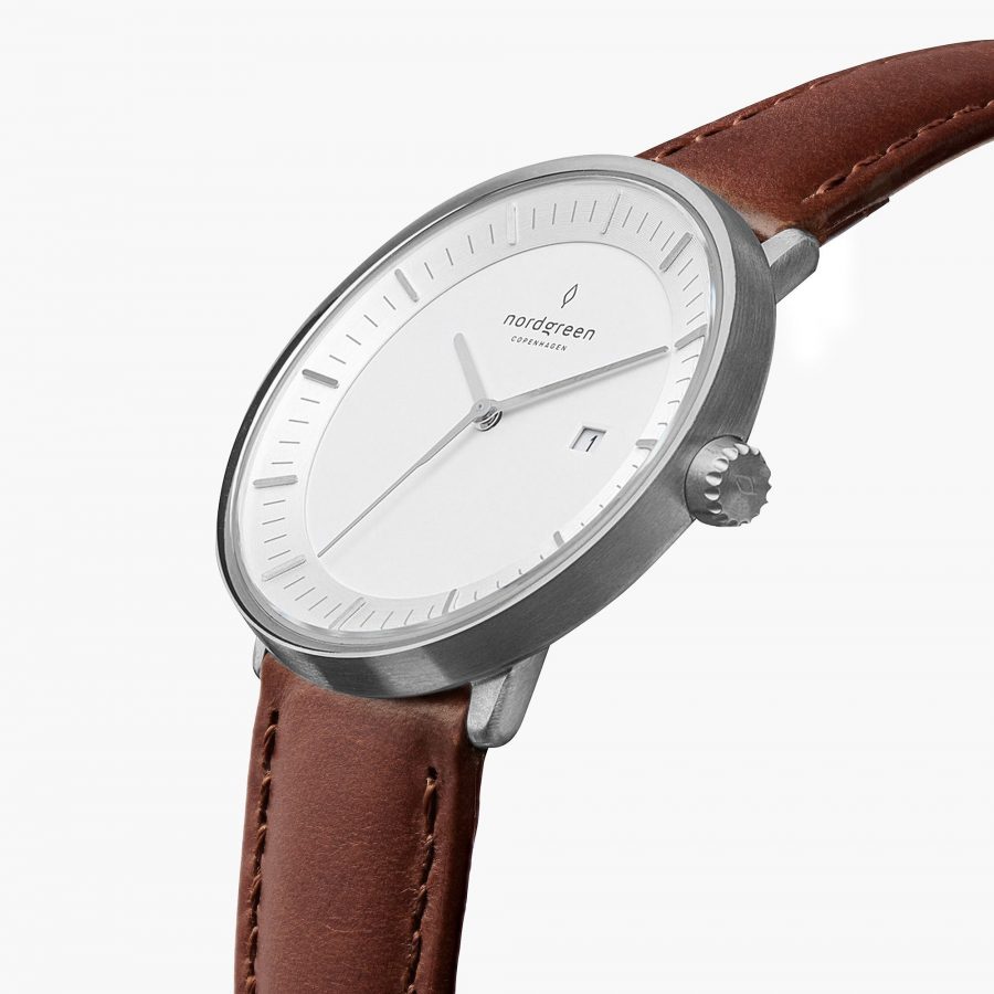 Nordgreen Philosopher Watch with Brown Leather Strap