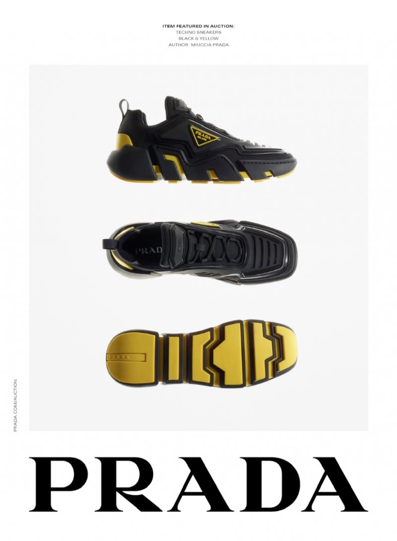 Black and yellow Techno sneakers from Prada's fall-winter 2020 collection.