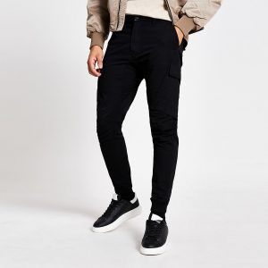 River Island Mens Black Jimmy tapered cargo trousers River Island Mens Black Jimmy tapered cargo trousers