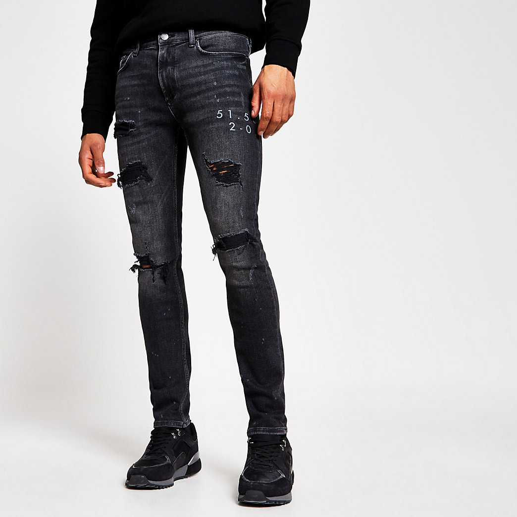 River Island Mens Black ripped Sid super skinny jeans | The Fashionisto