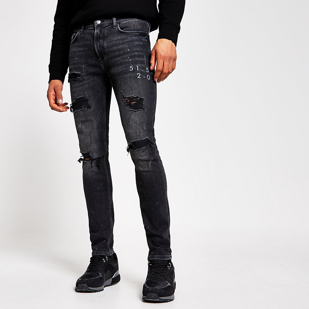 super skinny black ripped jeans mens