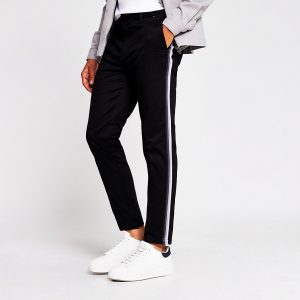 River Island Mens Black tape side skinny chino trousers River Island Mens Black tape side skinny chino trousers