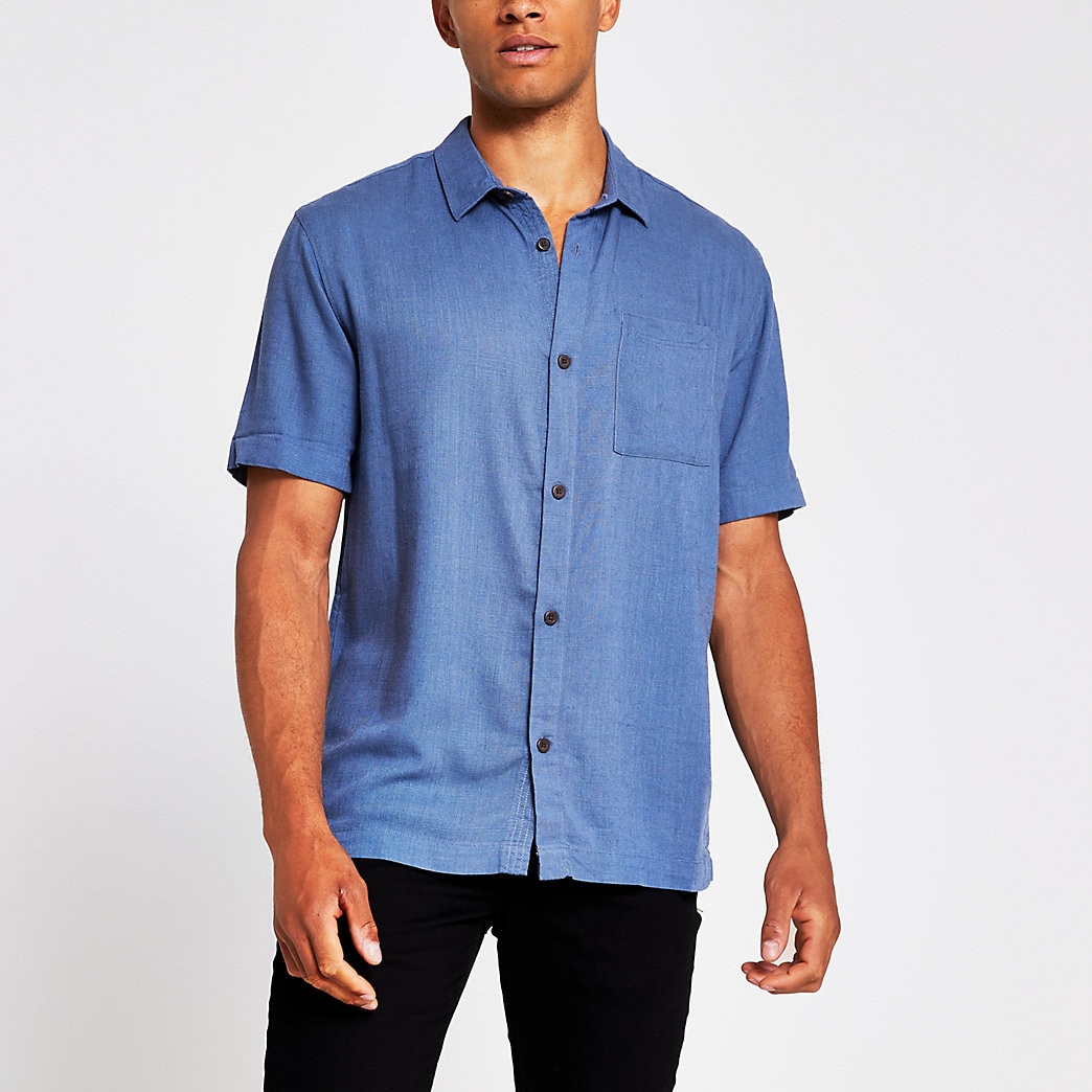 River Island Mens Blue short sleeve linen regular fit shirt | The ...
