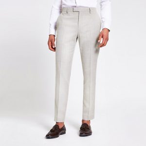 River Island Mens Ecru linen skinny suit trousers River Island Mens Ecru linen skinny suit trousers
