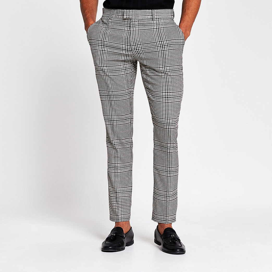 skinny check trousers mens
