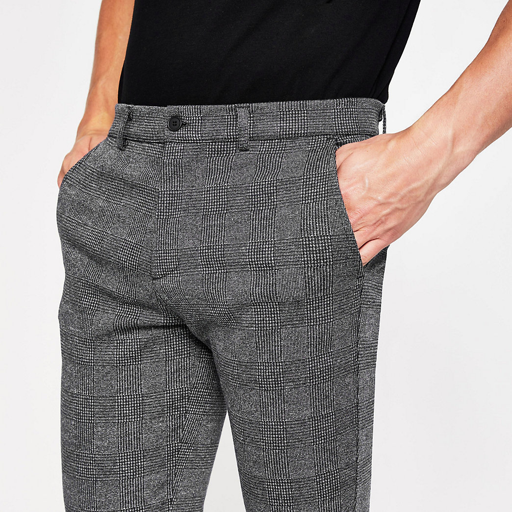 mens grey check skinny trousers