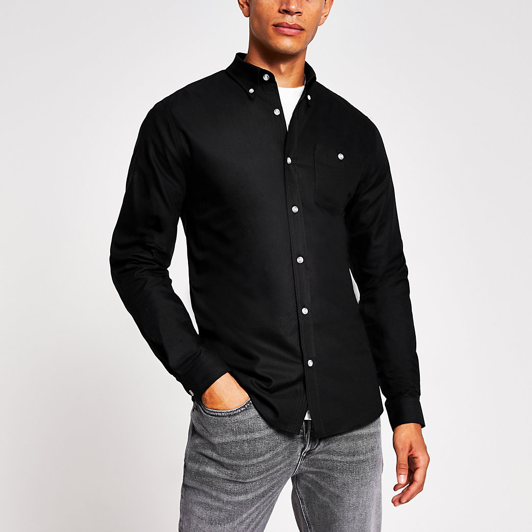 black slim fit oxford shirt