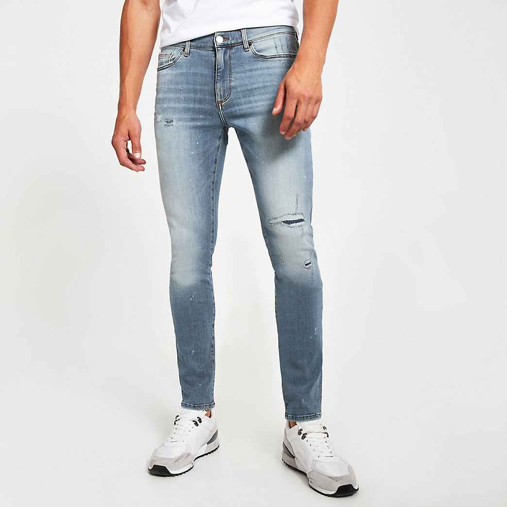 mens blue stretch skinny jeans