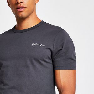 River Island Mens Prolific dark grey slim fit T-shirt River Island Mens Prolific dark grey slim fit T-shirt