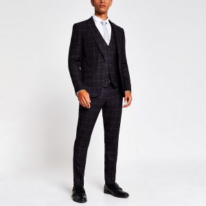 River Island Mens Purple check skinny suit trousers River Island Mens Purple check skinny suit trousers