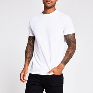 River Island Mens White slim fit roll sleeve T-shirt River Island Mens White slim fit roll sleeve T-shirt