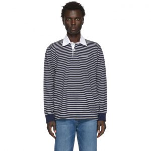 Saturdays NYC Grey and Navy Sanders Striped Polo Saturdays NYC Grey and Navy Sanders Striped Polo
