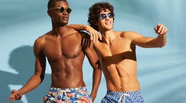 Made in the Shade: Francisco & Yahrock Sport Summer Style for Todd Snyder Ready to relax poolside, models Yahrock Bates and Francisco Henriques sport swimwear from French brand, Hartford.