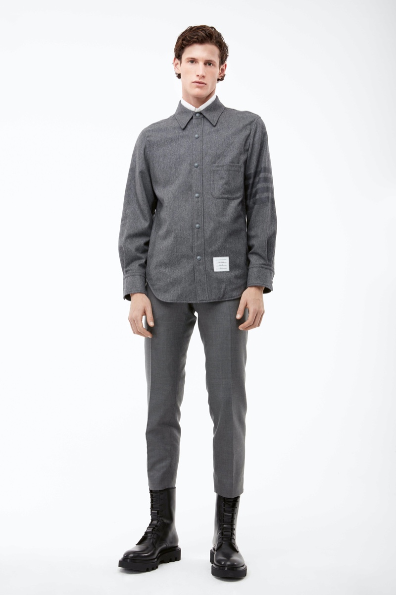 Connecting with APROPOS Journal for fall, Emil wears a gray look from Thom Browne. » Remain in Light: APROPOS Journal Showcases Fall '20 Collections Connecting with APROPOS Journal for fall, Emil wears a gray look from Thom Browne.