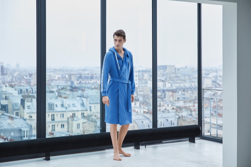 Adrien Sahores dons a blue bathrobe from BOSS. » At Home Comfort: Slip Into a BOSS Bathrobe Adrien Sahores dons a blue bathrobe from BOSS.