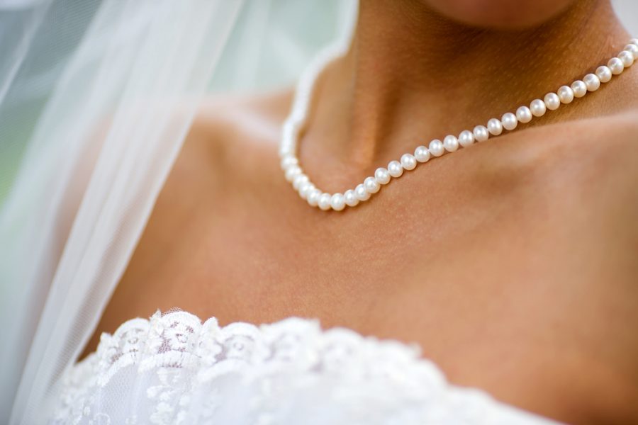 Bride Wearing Pearl Necklace