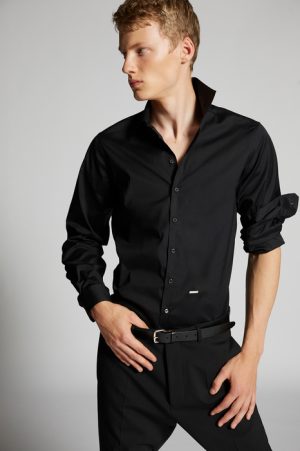 DSQUARED2 Men Shirt Black Size 46 97% Cotton 3% Elastane DSQUARED2 Men Shirt Black Size 46 97% Cotton 3% Elastane