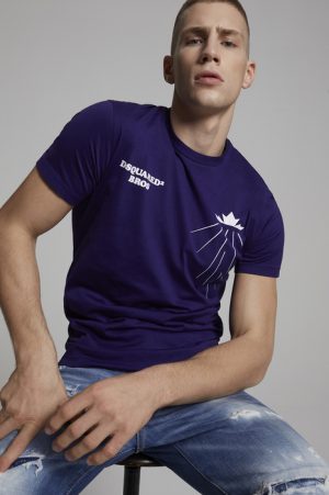 DSQUARED2 Men Short sleeve t-shirt Purple Size S 100% Cotton DSQUARED2 Men Short sleeve t-shirt Purple Size S 100% Cotton