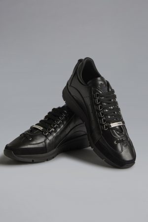DSQUARED2 Men Sneaker Black Size 13 90% Calfskin 6% Polyurethane 2% Polyester 1% Aluminium 1% Viscose DSQUARED2 Men Sneaker Black Size 13 90% Calfskin 6% Polyurethane 2% Polyester 1% Aluminium 1% Viscose