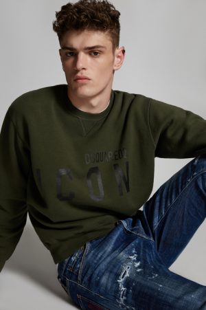 DSQUARED2 Men Sweatshirt Military Green Dark Size S 100% Cotton DSQUARED2 Men Sweatshirt Military Green Dark Size S 100% Cotton