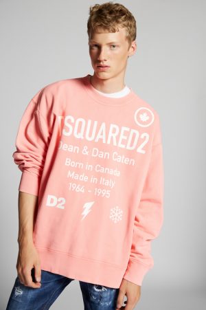 DSQUARED2 Men Sweatshirt Salmon pink Size S 100% Cotton DSQUARED2 Men Sweatshirt Salmon pink Size S 100% Cotton