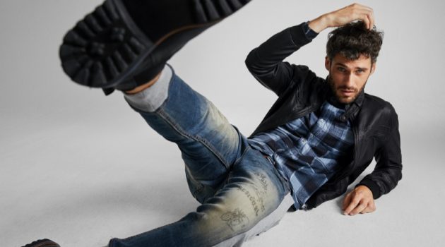 Desigual Unveils Modern Hybrid Styles Model Florent Lahmeri sports Desigual's hybrid denim joggers.