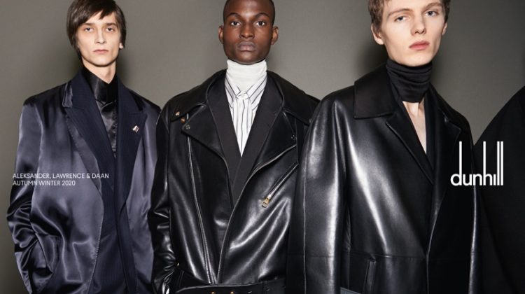 Alexandr Kuznetsovkz, Winston Lawrence, and Daan Duez star in Dunhill's fall-winter 2020 campaign.