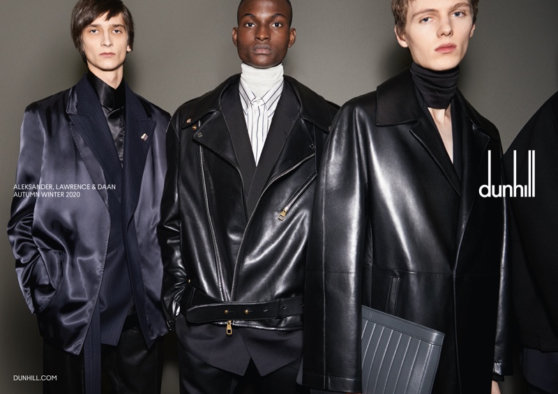 Alexandr Kuznetsovkz, Winston Lawrence, and Daan Duez star in Dunhill's fall-winter 2020 campaign.