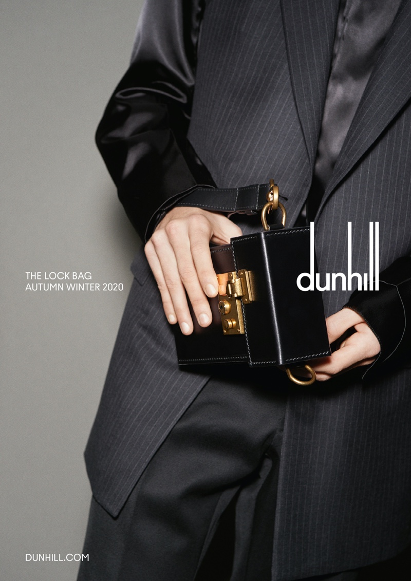 Dunhill highlights its sleek Lock bag for its fall-winter 2020 campaign.