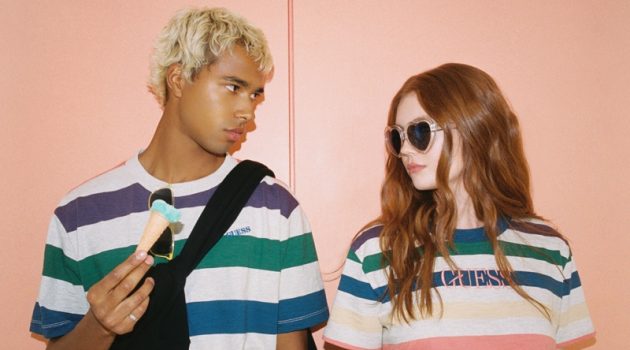 GUESS Originals Champions 90s Style for Fall '20 Campaign Daouda Ka and Victoria Britt don striped tees for GUESS Originals' fall 2020 campaign.