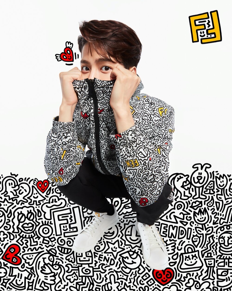 Embracing a sporty appeal, Jackson Wang dons a printed track jacket from Fendi's Mr. Doodle capsule collection. » Fendi Celebrates Chinese Valentine's Day with Mr. Doodle Capsule Collection Embracing a sporty appeal, Jackson Wang dons a printed track jacket from Fendi's Mr. Doodle capsule collection.