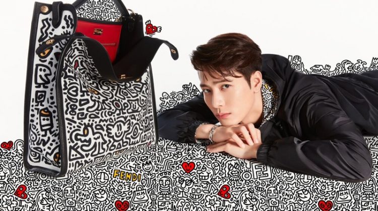 Posing next to a covetable Mr. Doodle bag, Jackson Wang fronts Fendi's latest campaign.