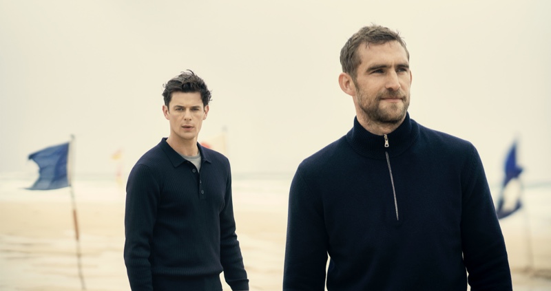 Models Lewis Jamison and Will Chalker showcase knitwear from Orlebar Brown's fall-winter 2020 collection.