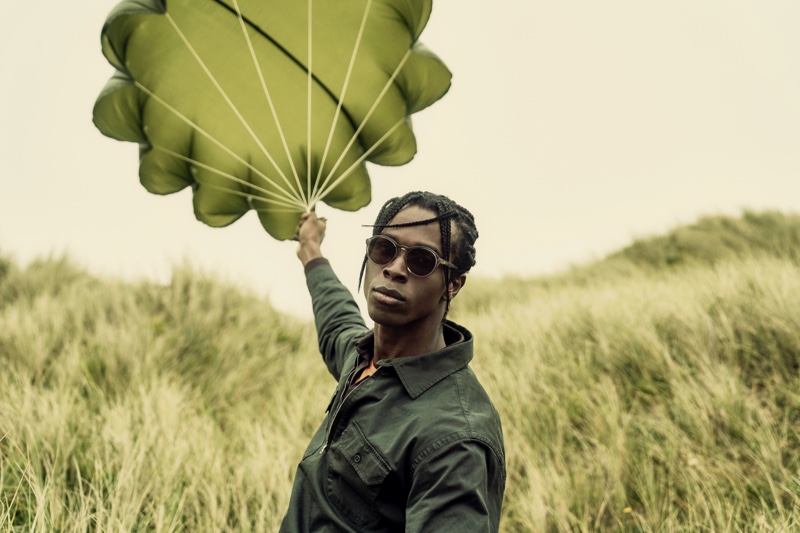 Yannick Konan wears an overshirt from Orlebar Brown's fall-winter 2020 collection.