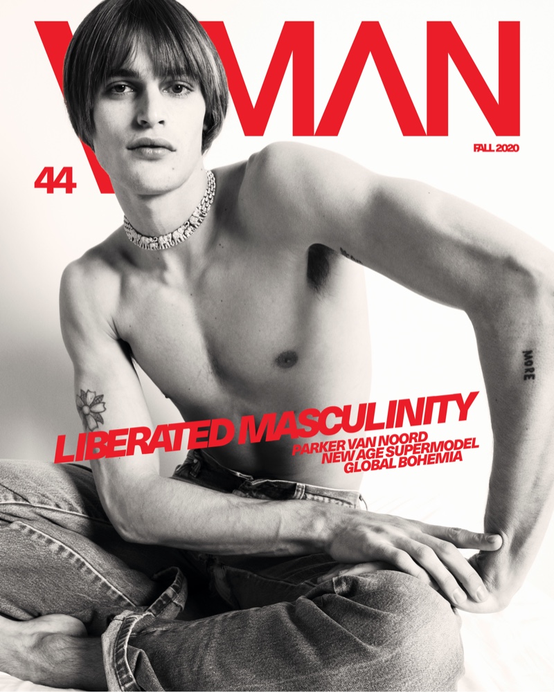 Dutch model Parker van Noord covers VMAN magazine.