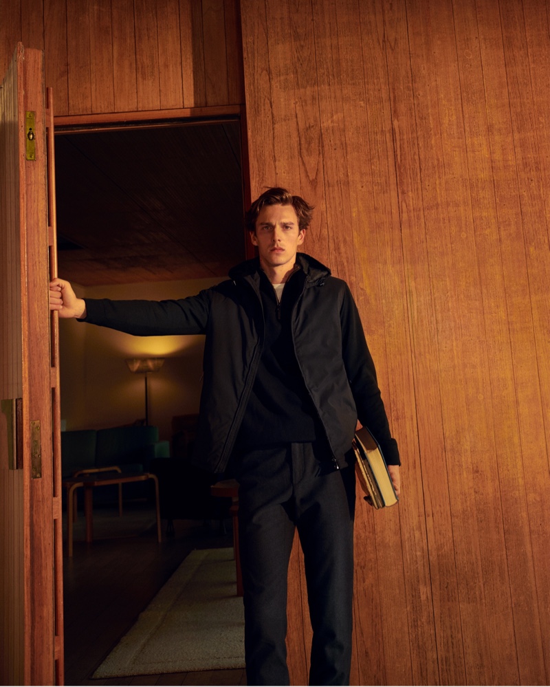 Model Quentin Demeester dons fall menswear from Massimo Dutti.