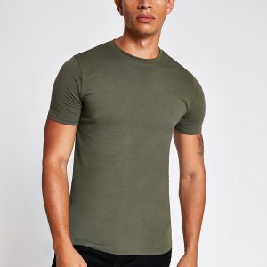 River Island Mens Khaki muscle fit short sleeve T-shirt River Island Mens Khaki muscle fit short sleeve T-shirt